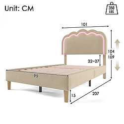 Acheter KOMHTOM Lit simple 90x200cm beige lin, têtière LED 16 couleurs, cadre stable, montage facile