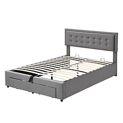KOMHTOM Lit double 140x200 cm, rangement hydraulique, 2 tiroirs, tête réglable, velours gris pas cher