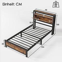 Acheter KOMHTOM Lit Métal 90x200 cm Industriel avec Tête Rangement, Lattes Métal, 26cm, 120KG, Noir
