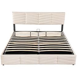 KOMHTOM Lit hydraulique 180x200 cm, tête réglable, sommier lattes inclus, velours beige pas cher