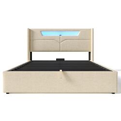 KOMHTOM Lit double 140x200 LED RGB USB-C rangement hydraulique fer sommier inclus beige pas cher