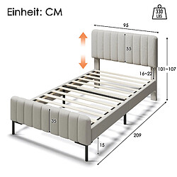 Acheter KOMHTOM Lit Simple Lin 90x200cm, Têtière Réglable 55cm, Cadre Lattes Pin, Pieds Métal