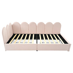 KOMHTOM Lit Rembourré Velours 90x200 cm, Daybed Canapé Lit Modulable, 2 Tiroirs, Rose pas cher