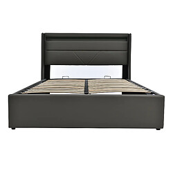 KOMHTOM Lit coffre hydraulique 140x200 LED, cadre PU gris, matelas 620 ressorts, 300kg pas cher