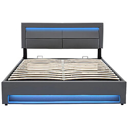 KOMHTOM Lit Double 140x200cm, LED 12 Couleurs, USB Charge, Rangement, Lattes Renforcé, Gris pas cher