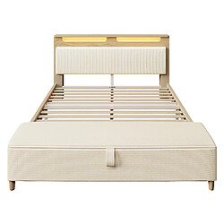 KOMHTOM Lit 140x200 cm avec banc rangement, tête LED 20 couleurs, velours beige, chêne clair pas cher