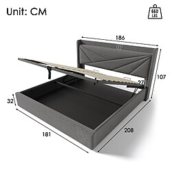 Acheter KOMHTOM Lit double 180x200 lin, tête géo, USB-C, rangement, sommier bois, cadre fer, 660 lb