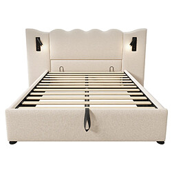 KOMHTOM Lit 160x200 avec matelas 720 ressorts, lampe USB-C, rangement hydraulique, lin beige pas cher