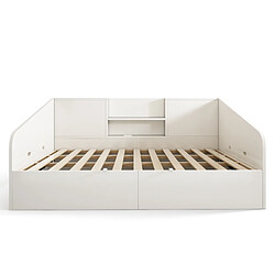 KOMHTOM Lit 140x190 cm, charge USB-C, étagères, sommier lattes, rangement hydraulique, blanc pas cher