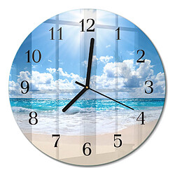 Tulup Horloge murale en verre trempé - Noir Horloge Rectangulaire En Verre - Mer - Déco pour Salon Chambre Bureau Cuisine