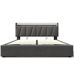 KOMHTOM Lit 140x200 cm, tête USB-C, LED RGBW app, rangement hydraulique, sommier lattes, gris pas cher