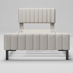 KOMHTOM Lit Simple Lin 90x200cm, Têtière Réglable 55cm, Cadre Lattes Pin, Pieds Métal pas cher