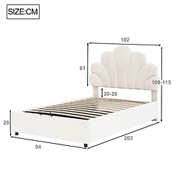 Acheter KOMHTOM Lit Enfant 90x200 cm, Tête Imprimé Fleuri Réglable, Rangement Hydraulique, Velours Beige