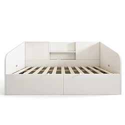 KOMHTOM Lit Jour Hydraulique 90x200 cm, 2 Étagères, USB-C, Sommier Inclus, Rangement, Blanc pas cher