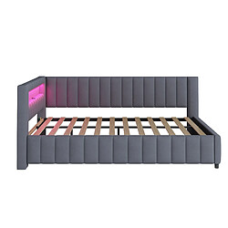 KOMHTOM Canapé Lit L Forme 140x200 cm Velours Gris, LED USB, Tête Dossier Lattes Salon pas cher