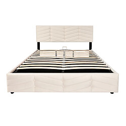 KOMHTOM Lit Rembourré Velours 140x190, Tête Capitonnée Réglable, 9cm Épaisseur Confort, Beige pas cher