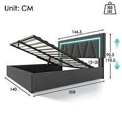 Acheter KOMHTOM Lit 140x200 cm, matelas 620 ressorts, tête réglable 20 cm, LED, USB-C, coffre hydraulique