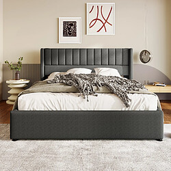 KOMHTOM Lit 160x200 cm avec rangement hydraulique, tête à raies, sommier lattes inclus, gris