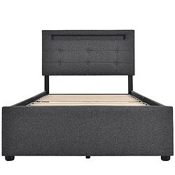 KOMHTOM Lit simple 90x200 avec LED télécommande, 2 tiroirs, cadre bois, tête réglable, gris pas cher