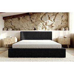 Casanova Lit coffre tissu lisse 200x200cm Noir pas cher