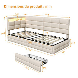 Acheter MEXUS Canapé Lit 90x200 cm avec LED et Prise USB, 2 Tiroirs, sommier à Lattes, Lin, Beige