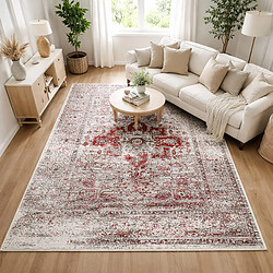 UnAmourDeTapis Tapis 200 x 290 cm LYN1 VINT, motif oriental vintage crème et rouge, tissé