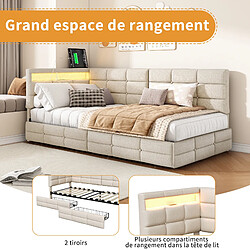 Avis MEXUS Canapé Lit 90x200 cm avec LED et Prise USB, 2 Tiroirs, sommier à Lattes, Lin, Beige