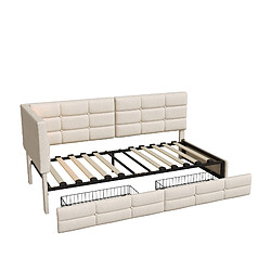 MEXUS Canapé Lit 90x200 cm avec LED et Prise USB, 2 Tiroirs, sommier à Lattes, Lin, Beige pas cher