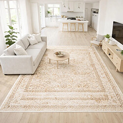 UnAmourDeTapis Tapis 200 x 290 cm LYN1 VON, motif vintage patiné crème et beige, tissé en Belgique