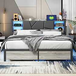 Avis MEXUS Lit double 160x200cm avec tête de lit LED, étagère de rangement, port USB, 2 tiroirs, noir