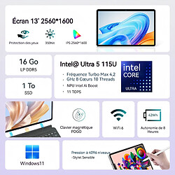 Ninkear S13 PC Portable 2 en 1 13" Intel Core Ultra 5 115U 16Go 1TB+Clavier aimanté Stylet