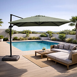 Concept Usine Parasol carré 3x3 déporté rotatif vert en aluminium PALATINO