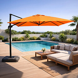 Concept Usine Parasol carré 3x3 déporté rotatif orange en aluminium PALATINO