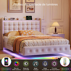 Acheter MEXUS Lit Double 160x200 cm, avec LED et Ports USB, Tête de lit avec Rangement Ouvert, Blanc