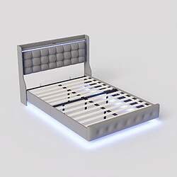 MEXUS Lit Double 140x200 cm, avec LED et Ports USB, Tête de lit avec Rangement Ouvert, Gris pas cher