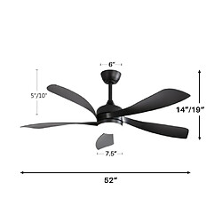 ByteLike Ventilateur de plafond 52 pouces à 5 pales imitation bois noir pas cher