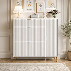 Avis MEXUS Meuble à Chaussures Slim 110x24x118.5cm, Armoire à Chaussures Blanche avec 3 Tiroirs