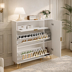 Acheter MEXUS Meuble à Chaussures Slim 110x24x118.5cm, Armoire à Chaussures Blanche avec 3 Tiroirs