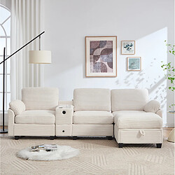 Acheter STILVORA Canapé 266/136/82 cm beige en velours côtelé avec console coulissante