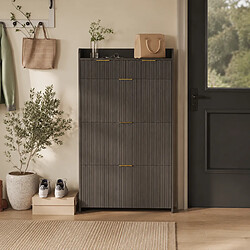 Avis MEXUS Meuble à Chaussures avec 3 Abattants et 2 Tiroirs, Armoire à Chaussures, 77x24x133cm, Noir