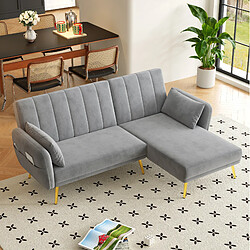 Avis STILVORA Canapé convertible d’angle 191,5/130,5/80 cm gris en velours avec dossier inclinable