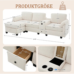 STILVORA Canapé 266/136/82 cm beige en velours côtelé avec console coulissante pas cher