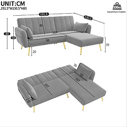STILVORA Canapé convertible d’angle 191,5/130,5/80 cm gris en velours avec dossier inclinable pas cher