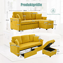 STILVORA Canapé modulable 194/73/81 cm jaune moutarde en velours côtelé avec LED et USB-C pas cher