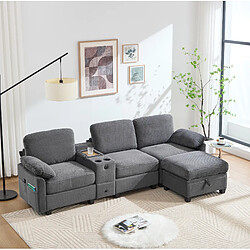Acheter STILVORA Canapé 266/136/82 cm gris foncé en tissu côtelé avec console coulissante