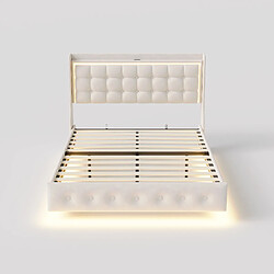 MEXUS Lit Double 160x200 cm, avec LED et Ports USB, Tête de lit avec Rangement Ouvert, Blanc pas cher