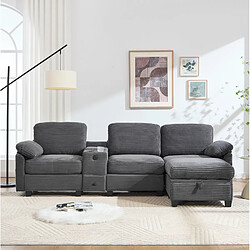 Avis STILVORA Canapé 266/136/82 cm gris foncé en tissu côtelé avec console coulissante