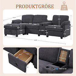 STILVORA Canapé 266/136/82 cm gris foncé en tissu côtelé avec console coulissante pas cher