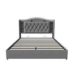 MEXUS Lit Coffre 140x190 cm, Éclairage LED, Prises USB/Type-C, sommier à lattes, Velours Gris pas cher
