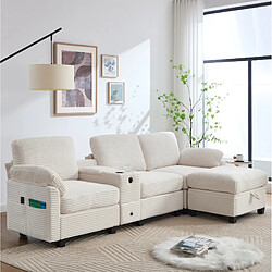 Avis STILVORA Canapé 266/136/82 cm beige en velours côtelé avec console coulissante